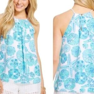 Lilly Pulitzer (Target) Light Blue & White Seashell Sleeveless/Halter Top Size S